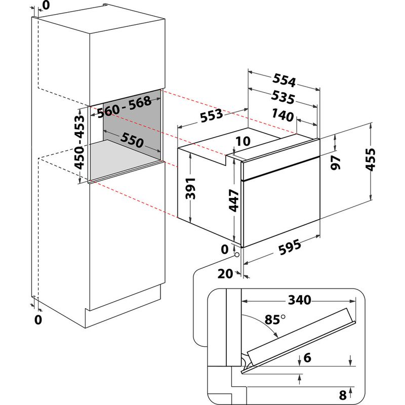 Bauknecht Mikrowelle Einbaugerät EMPK3 4545 IN Edelstahl Elektronisch 40 Kombinationsbetrieb mit Mikrowelle 900 Technical drawing