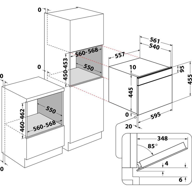 Bauknecht Mikrowelle Einbaugerät EMEK11 F545 Grau dunkel Elektronisch 40 Kombinationsbetrieb mit Mikrowelle 850 Technical drawing