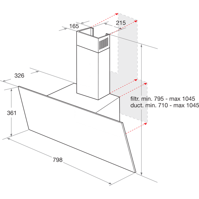 Bauknecht Dunstabzugshauben Einbaugerät DBHVP 83 LT K Schwarz Wandmontage Elektronisch Technical drawing