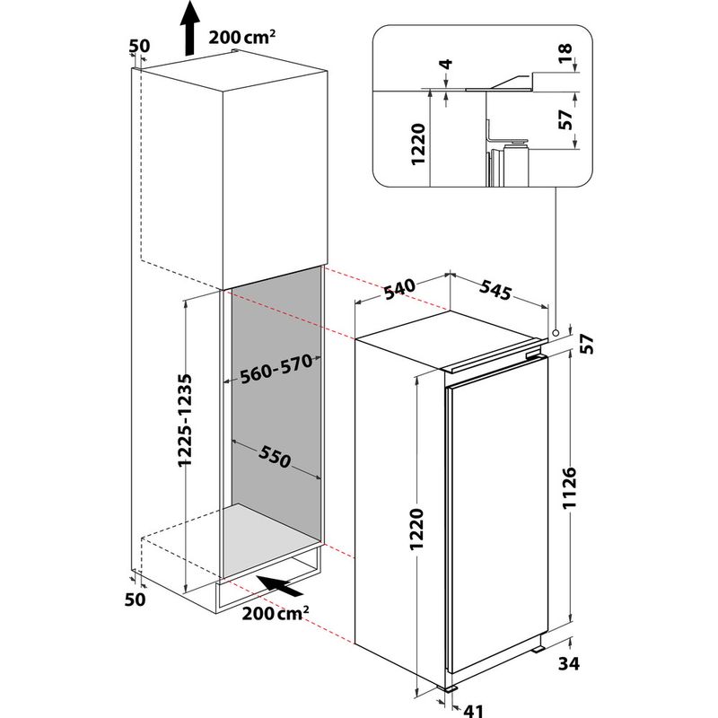 Whirlpool Kühlschrank Einbaugerät ARG 71911 Edelstahloptik Technical drawing