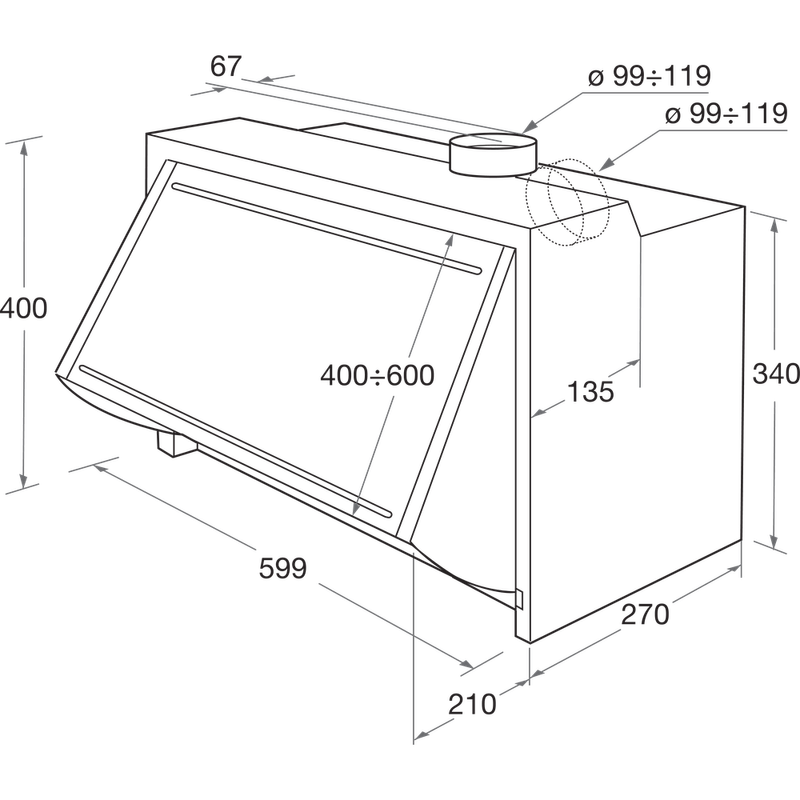 Bauknecht Dunstabzugshauben Einbaugerät DE 5360 SG/1 Grau Einbaugerät Mechanisch Technical drawing