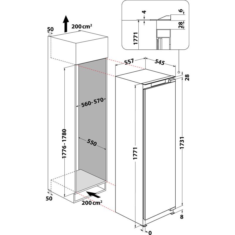 Bauknecht Gefrierteil Einbaugerät GSI 18F2 PS Weiss Technical drawing