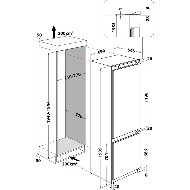 Bauknecht Kühl- / Gefrierkombination Einbaugerät B70 400 2 Weiss 2 doors Technical drawing