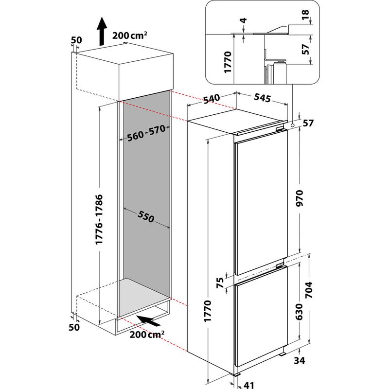 Bauknecht Kühl- / Gefrierkombination Einbaugerät KGIS 18S2 Weiss 2 doors Technical drawing