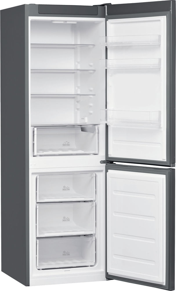 Bauknecht-Kuhl----Gefrierkombination-Standgerat-KGLF-182-IN-2-Optic-Inox-2-doors-Perspective-open