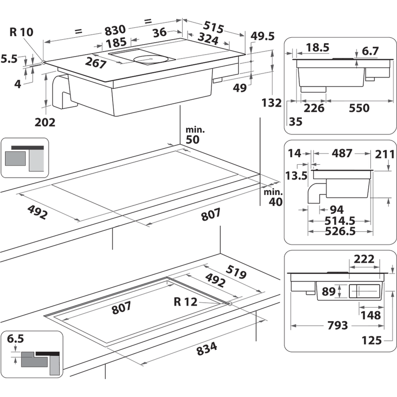 Bauknecht Venting cooktop BVH 92 2B K/1 Schwarz Technical drawing