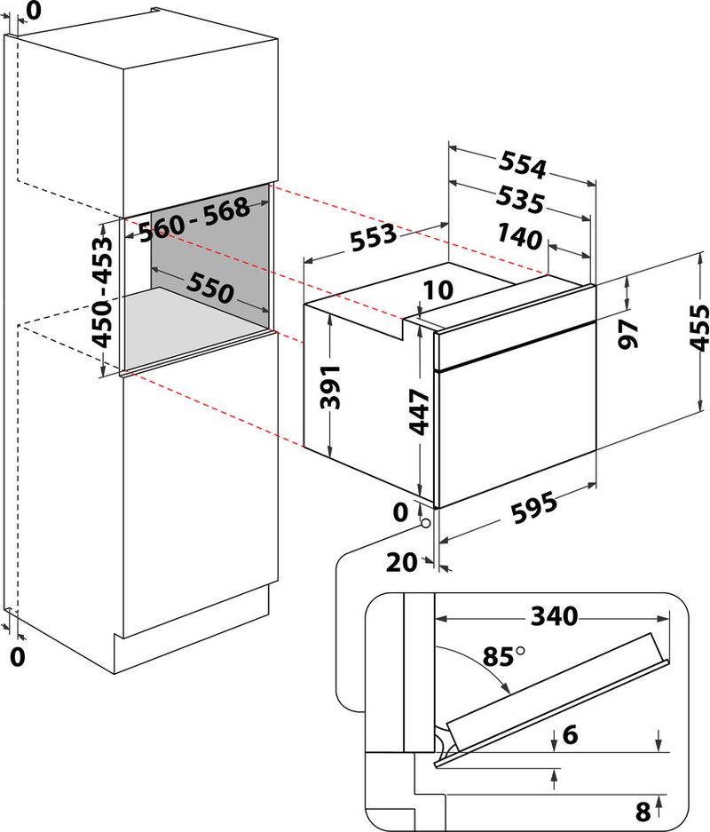 Bauknecht Mikrowelle Einbaugerät EMPK5 5645 ES Schwarz Elektronisch 40 Kombinationsbetrieb mit Mikrowelle 900 Technical drawing