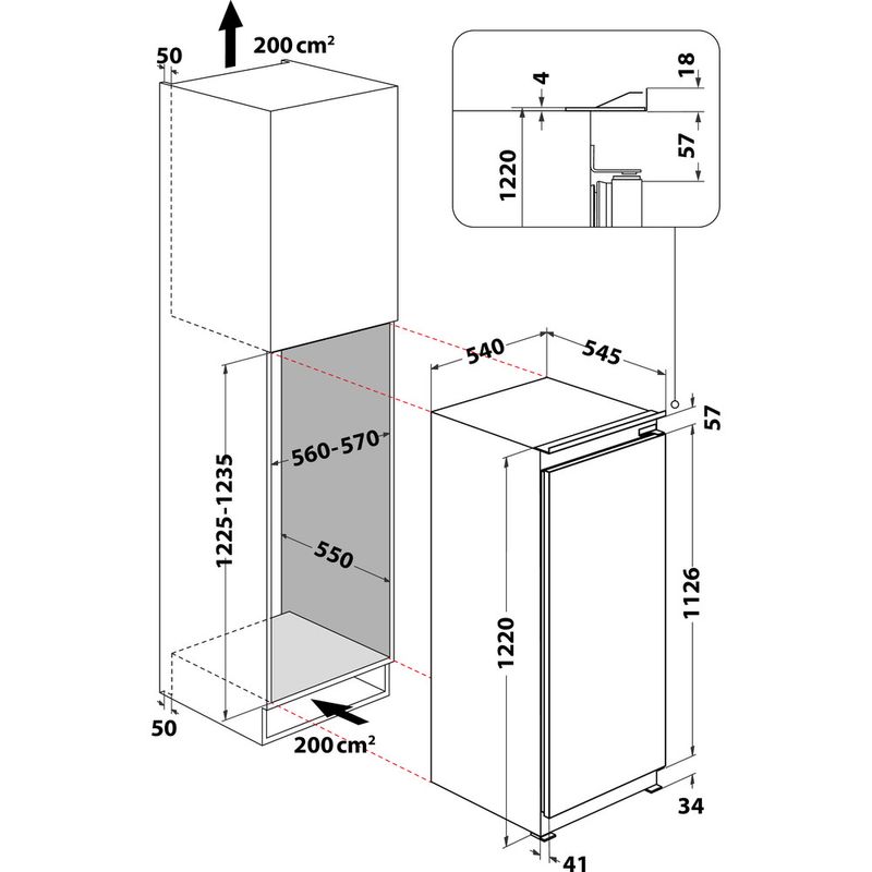 Whirlpool Kühlschrank Einbaugerät ARG 8502 Weiss Technical drawing