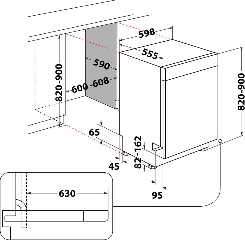 Bauknecht Dishwasher Standgerät B7U HS41 X Unterbau C Technical drawing