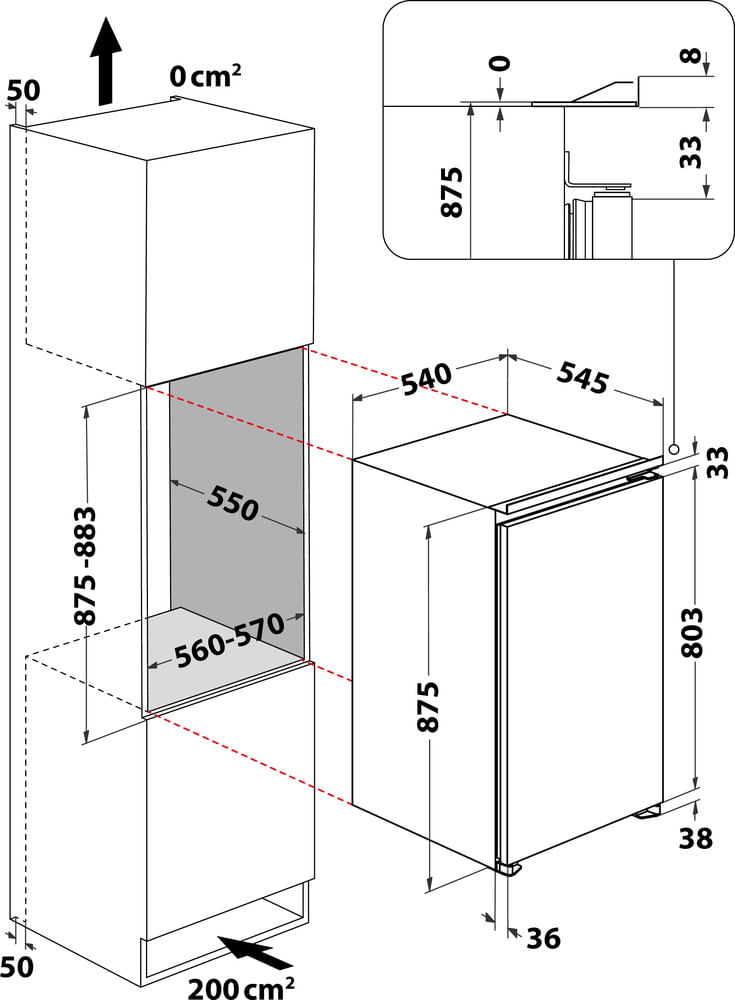 Bauknecht Kühlen Einbaugerät KSI 9GF2E Weiss Technical drawing