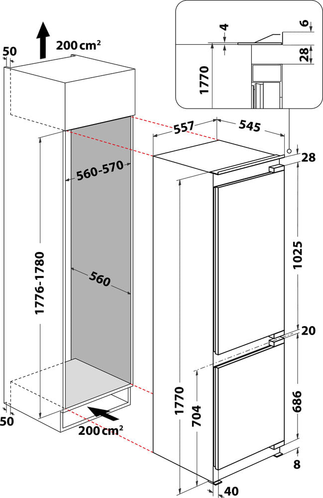 Bauknecht Kühl- / Gefrierkombination Einbaugerät KGITN 18F2 M Weiss 2 doors Technical drawing