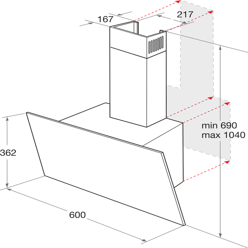 Bauknecht Dunstabzugshauben Einbaugerät DBHVP 63 LM K Schwarz Wandmontage Mechanisch Technical drawing