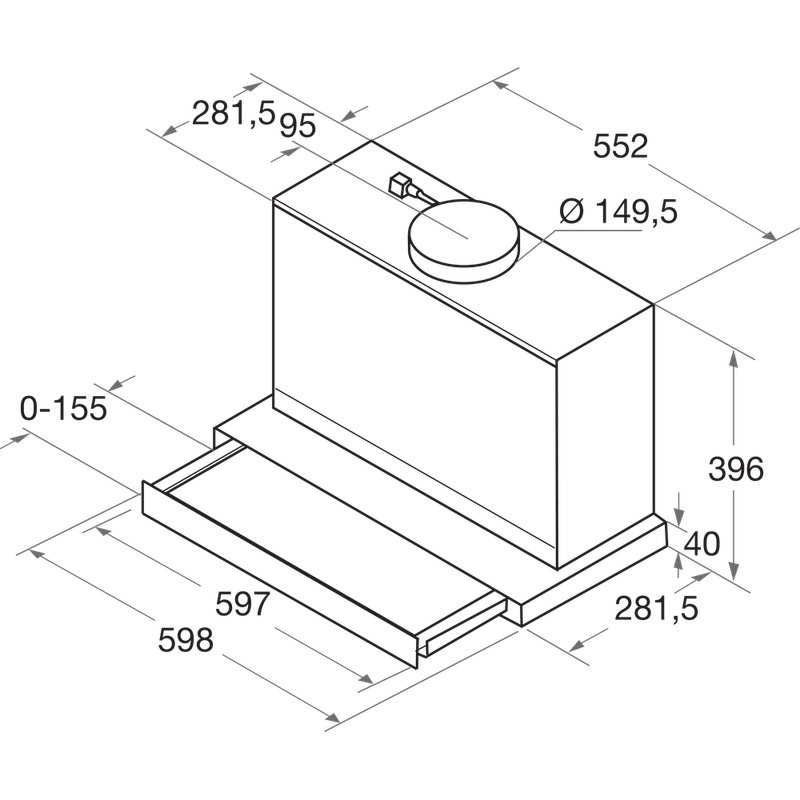 Bauknecht Dunstabzugshauben Einbaugerät RBAH 62 LT X Grau Einbaugerät Elektronisch Technical drawing