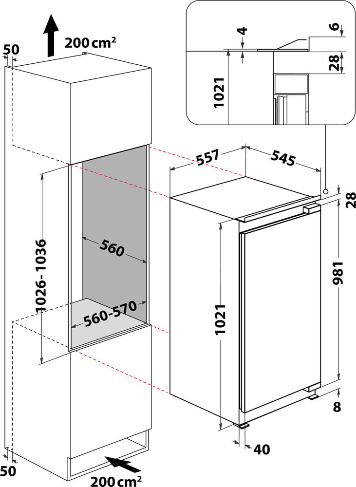 Bauknecht Kühlen Einbaugerät KSI 10GF3 Weiss Technical drawing