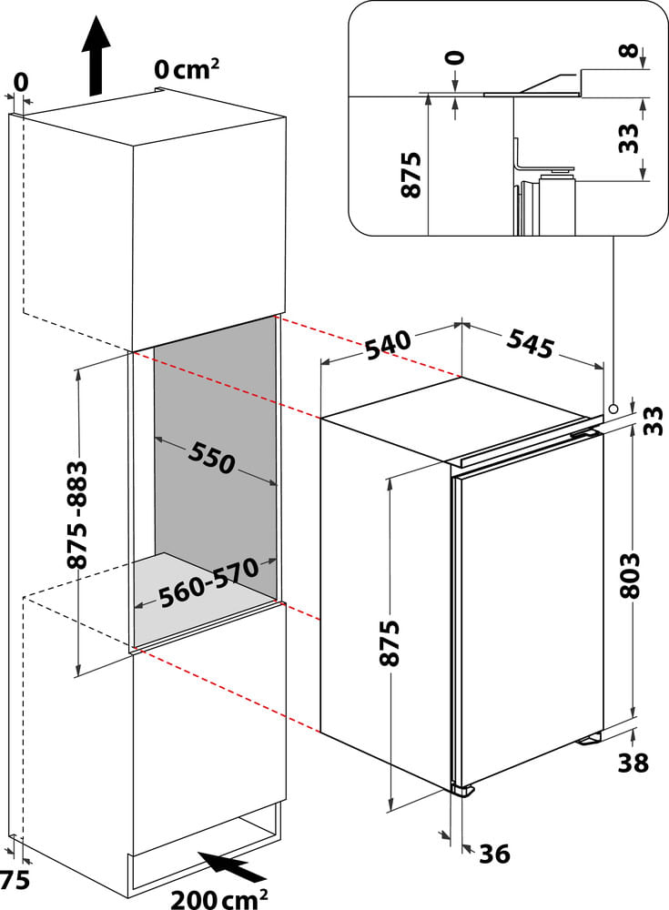 Bauknecht Kühlen Einbaugerät KSI 9GF3E Weiss Technical drawing