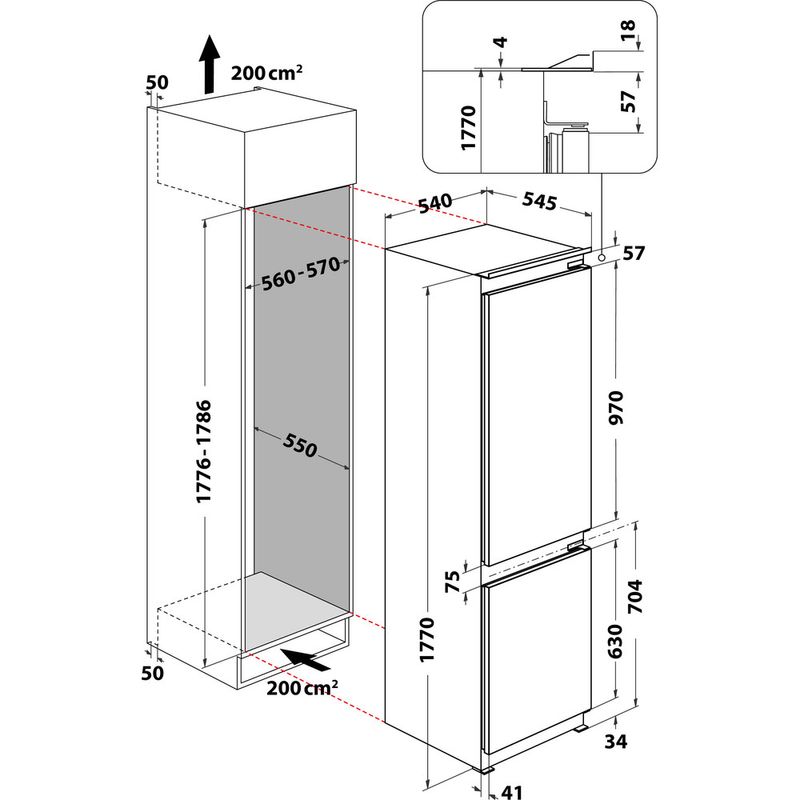 Bauknecht Kühl- / Gefrierkombination Einbaugerät KGIL 18S2 Weiss 2 doors Technical drawing