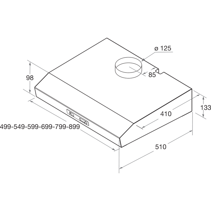 Bauknecht Dunstabzugshauben Einbaugerät DC 5460 IN/1 Edelstahloptik Wandmontage Mechanisch Technical drawing