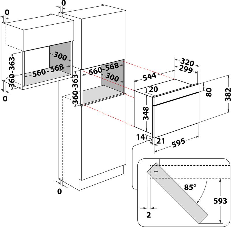 Bauknecht Mikrowelle Einbaugerät EMNK3 2138 IN Edelstahl Elektronisch 22 Mikrowelle 750 Technical drawing