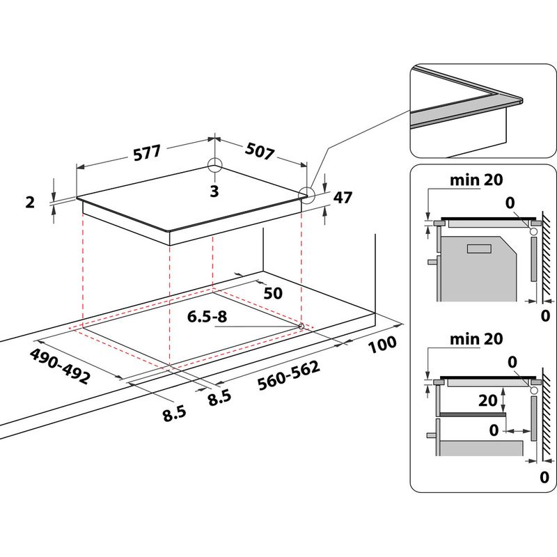 Bauknecht Kochfeld CTAR 8640 IN Schwarz Radiant vitroceramic Technical drawing