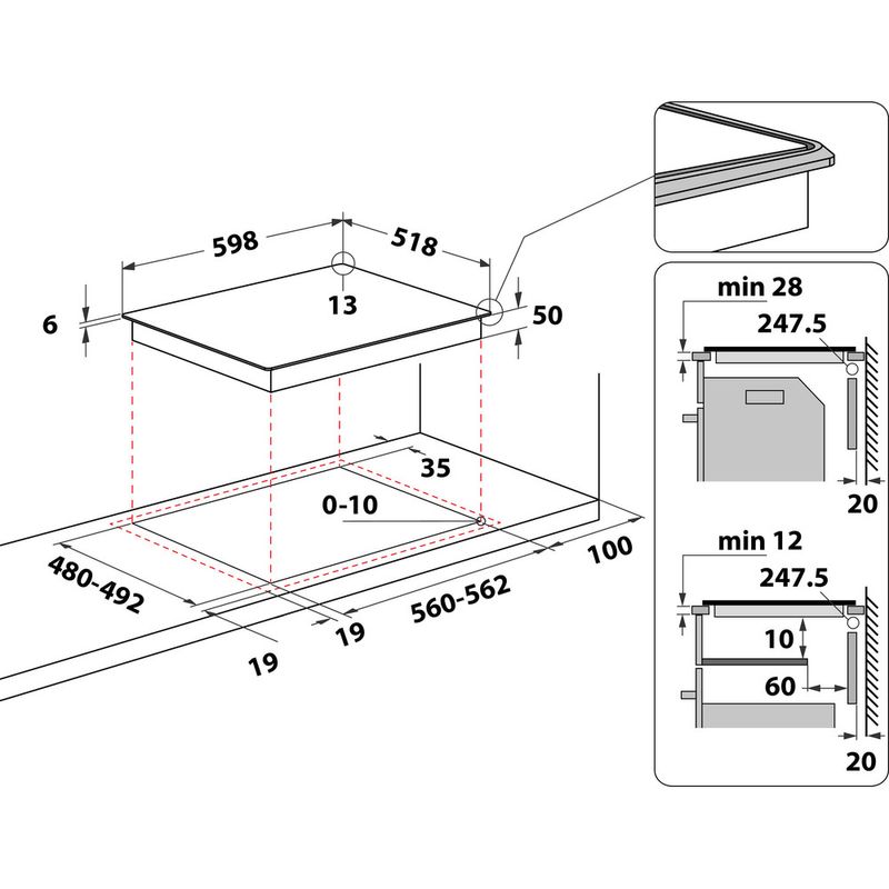 Bauknecht Kochfeld BS 2360F AL Schwarz Induction vitroceramic Technical drawing