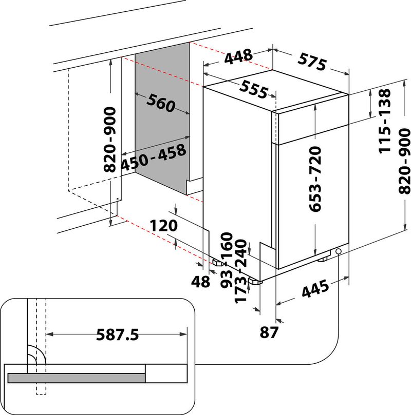 Bauknecht Dishwasher Einbaugerät BSBO 3O23 PF X Teilintegriert E Technical drawing