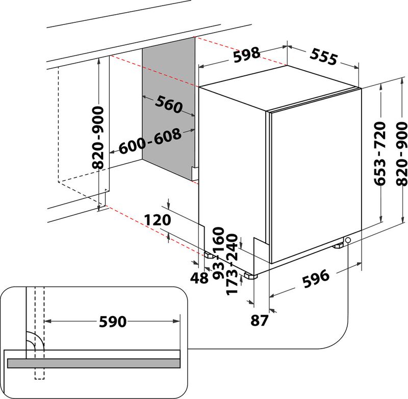 Bauknecht Dishwasher Einbaugerät BCIC 3T333 PFE Vollintegriert (Lieferung ohne Möbelfront) D Technical drawing