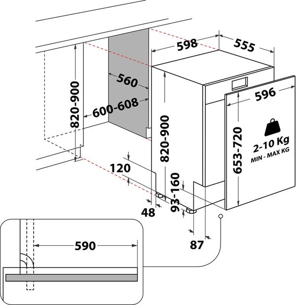 Bauknecht Dishwasher Einbaugerät BCIO 3T133 PFETC Vollintegriert (Lieferung ohne Möbelfront) D Technical drawing