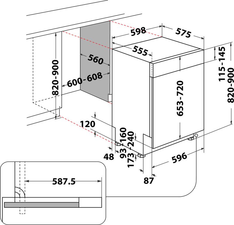 Bauknecht Dishwasher Einbaugerät BBC 3T333 PF X Teilintegriert D Technical drawing