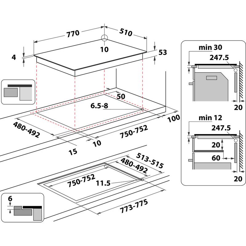 Bauknecht Kochfeld CTAC 8780AFS NE Schwarz Induction vitroceramic Technical drawing