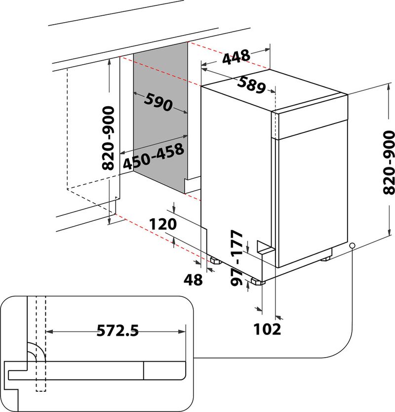 Bauknecht Dishwasher Einbaugerät BSUO 3O23 PF X Unterbau E Technical drawing