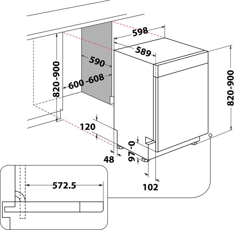 Bauknecht Dishwasher Einbaugerät BUO 3O41 PLT X Unterbau C Technical drawing