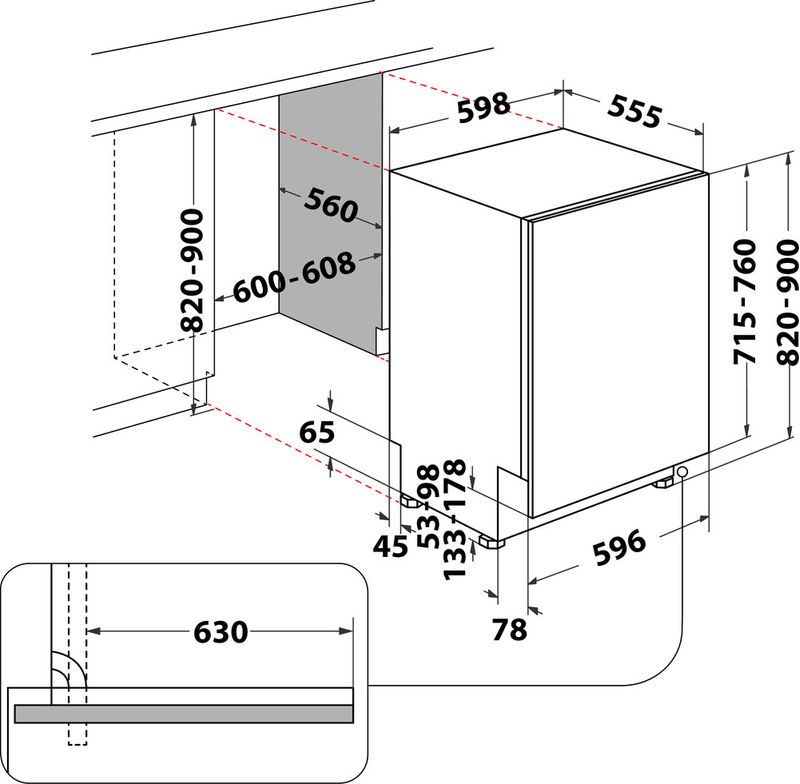 Bauknecht Dishwasher Einbaugerät B7I HP42 LC Vollintegriert (Lieferung ohne Möbelfront) C Technical drawing
