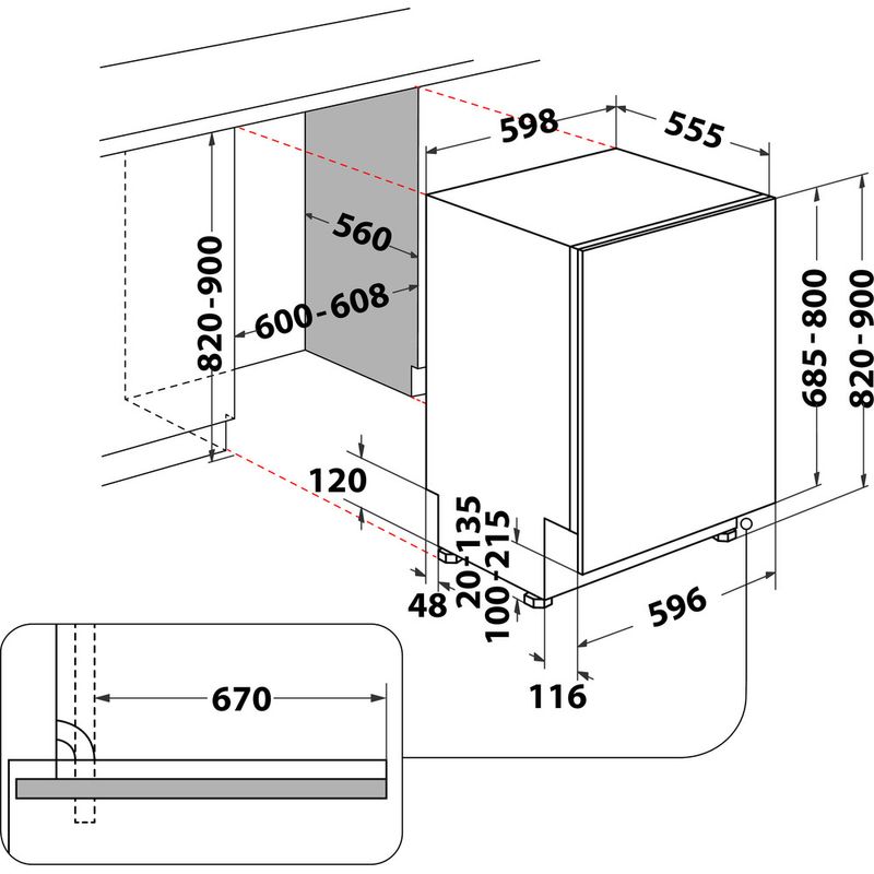 Bauknecht Dishwasher Einbaugerät B2I HD524 AS Vollintegriert (Lieferung ohne Möbelfront) E Technical drawing