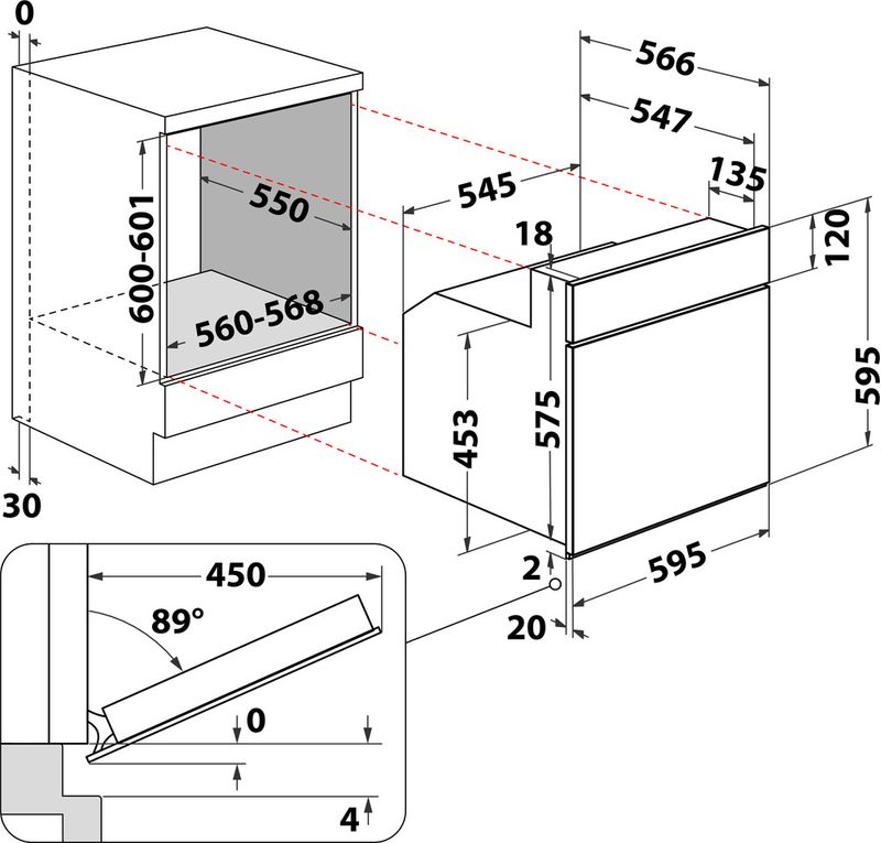 Bauknecht Einbauherd/Backofen Einbaugerät HVS5 TH8VS3 ES Elektrisch A Technical drawing