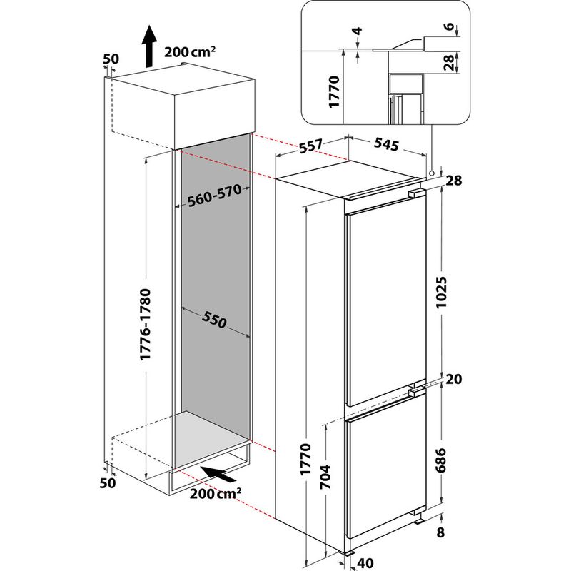 Bauknecht Kühl- / Gefrierkombination Einbaugerät KGIL 18F2 P Weiss 2 doors Technical drawing