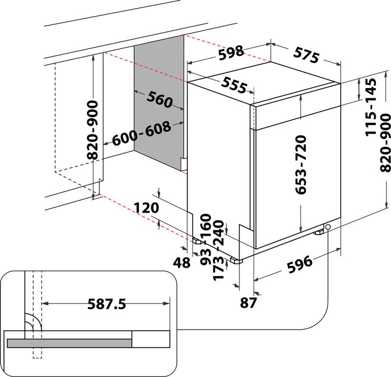 Bauknecht Dishwasher Einbaugerät BBC 3B+26 X Teilintegriert E Technical drawing