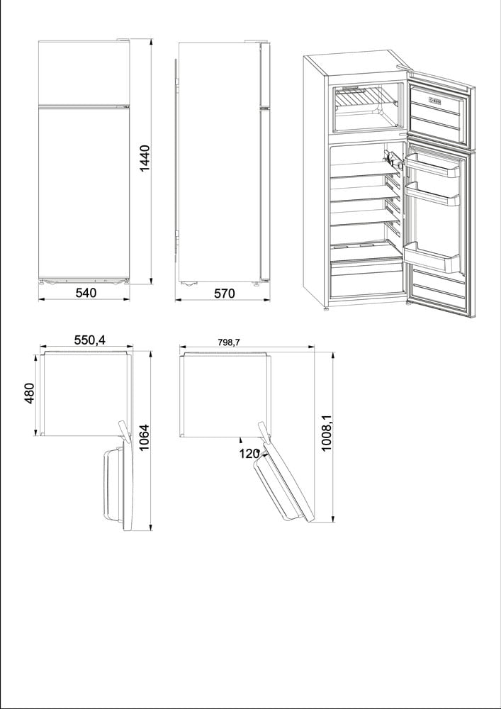 Indesit Kühl- / Gefrierkombination Standgerät I55TM 4120 W 2 Weiss 2 Türen Technical drawing