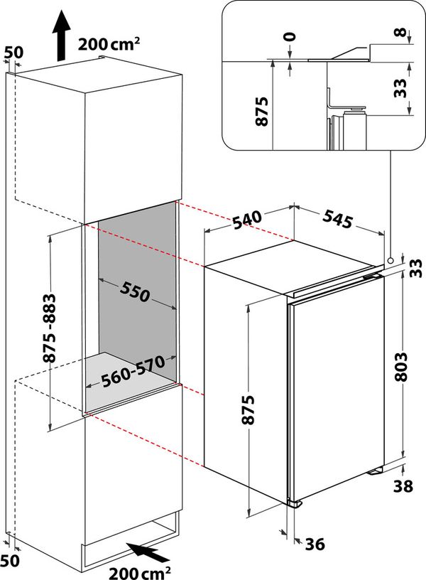 Bauknecht Kühlen Einbaugerät KSI 9VF3E Weiss Technical drawing