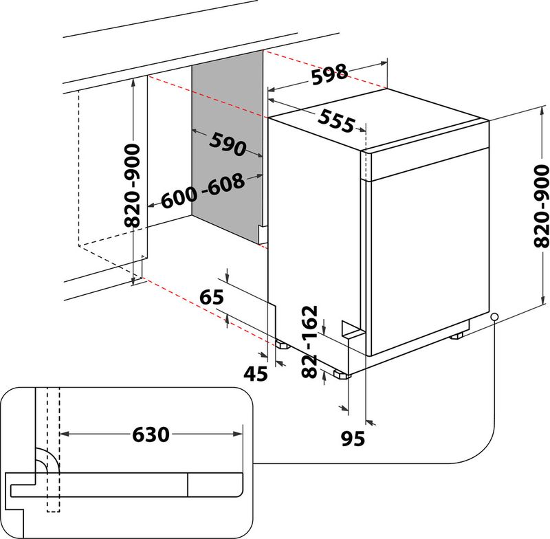 Bauknecht-Dishwasher-Einbaugerat-B7U-HP43-X-Unterbau-C-Technical-drawing