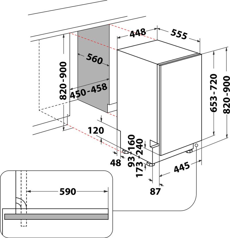 Bauknecht Dishwasher Einbaugerät BSIO 3T223 PE X Vollintegriert (Lieferung ohne Möbelfront) E Technical drawing