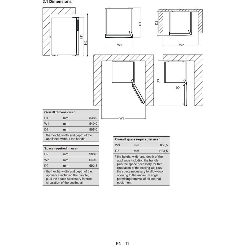 Bauknecht Gefrierteil Standgerät K55ZM 113 W Weiss Technical drawing