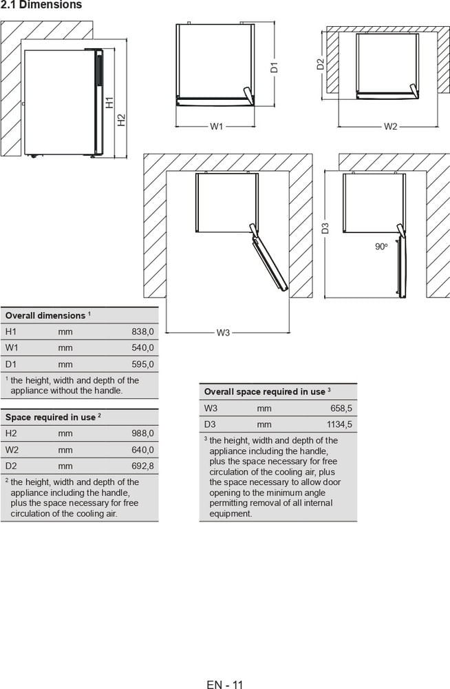 Indesit Kühlschrank Standgerät I55VM 1120 W 2 WS Weiss Technical drawing