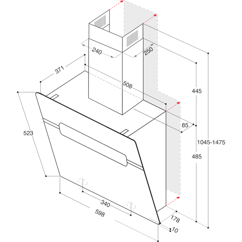 Bauknecht Dunstabzugshauben Einbaugerät BHVS 61F LT DP K Schwarz Wandmontage Elektronisch Technical drawing