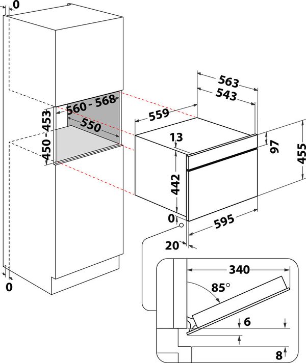 Bauknecht Mikrowelle Einbaugerät BCT9A9PHTSK Schwarz Elektronisch 53 Kombinationsbetrieb mit Mikrowelle 950 Technical drawing