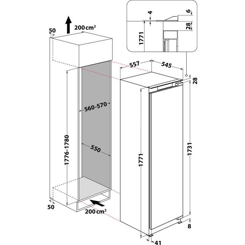 Bauknecht Kühlen Einbaugerät KSI 18VF2 P2 Weiss Technical drawing