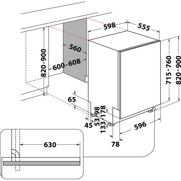 Bauknecht Dishwasher Einbaugerät BD7I HF60 TUC Vollintegriert (Lieferung ohne Möbelfront) A Technical drawing