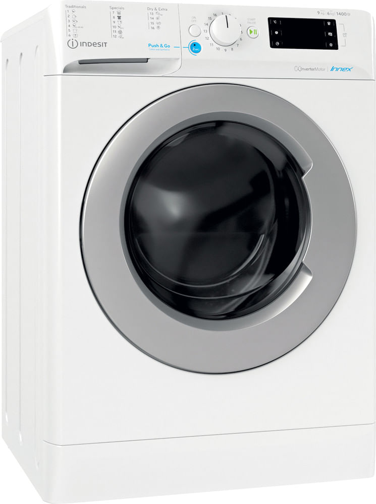 Indesit Waschtrockner Standgerät BDE 96435 9EWS EU Weiss Frontlader Perspective