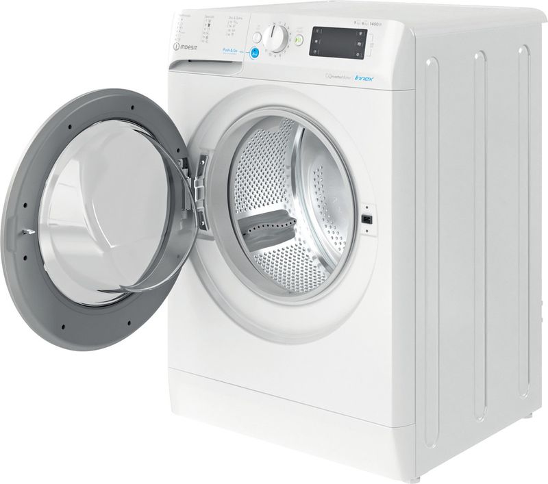 Indesit Waschtrockner Standgerät BDE 96435 9EWS EU Weiss Frontlader Perspective open