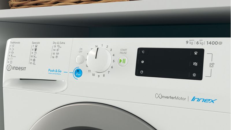 Indesit Waschtrockner Standgerät BDE 96435 9EWS EU Weiss Frontlader Lifestyle control panel