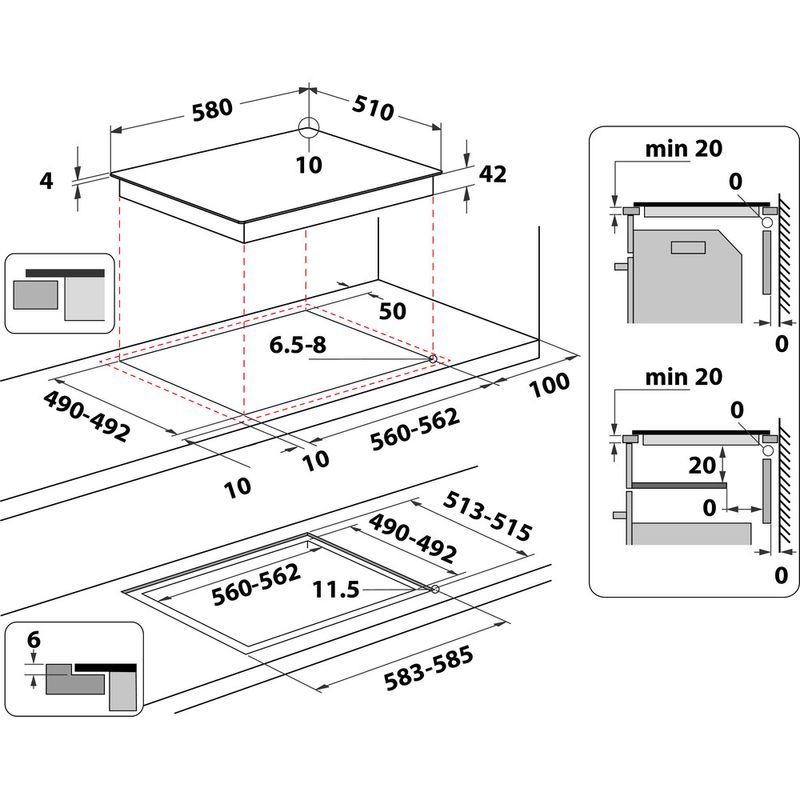 Indesit-Kochfelder-IRH-604DO-NE-Schwarz-Radiant-vitroceramic-Technical-drawing